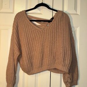 Women's Cropped V-Neck Knit Sweater - Baby Pink